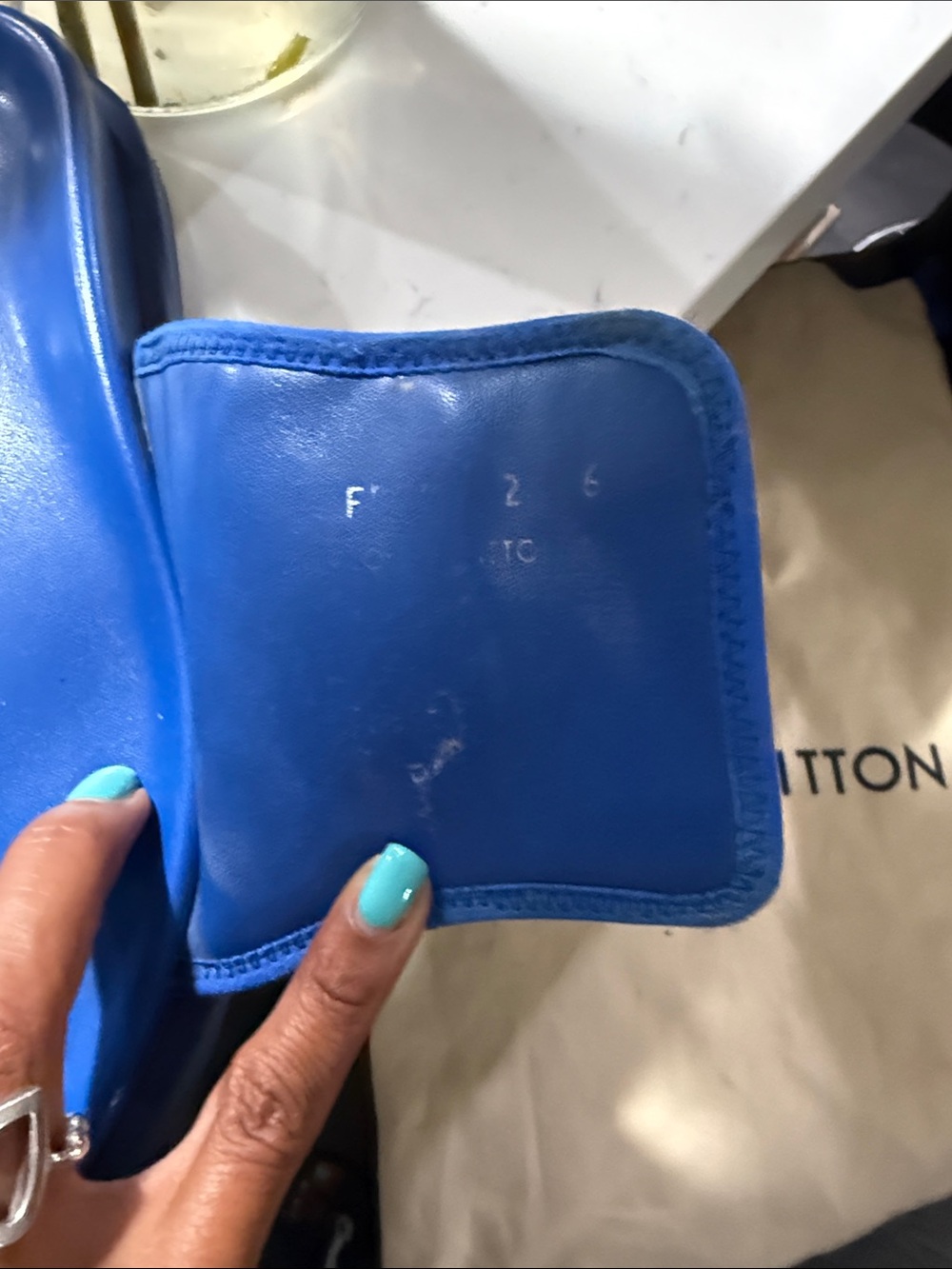 Louis Vuitton Cobalt Blue Embossed Monogram Slide Sandals - Picture 5 of 16